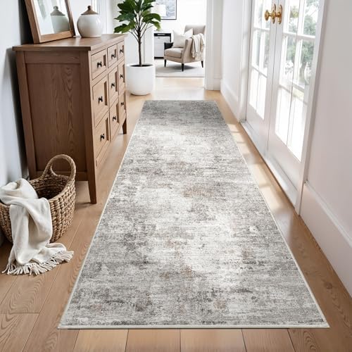 3x10 Ft Long Hallway Runner Rug - Non-Slip Washable Kitchen Runner Rug with Rubber Backing | Modern Abstract Wide Floor Carpet Runner for Indoor Entryway, Bedroom, Living Room, Beige/Grey/Brown - Image 4