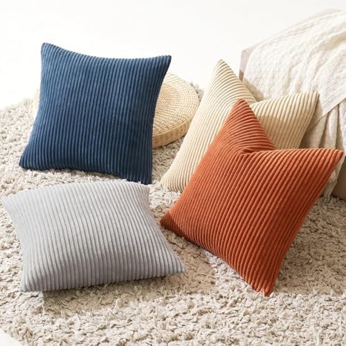 MIULEE Soft Corduroy Decorative Throw Pillow Covers Blue-Yellow 20x20 - Image 4