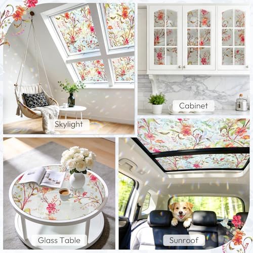 rabbitgoo Stained Glass Window Privacy Film, Cosmos Floral, 35.4" x 118.1" - Image 6
