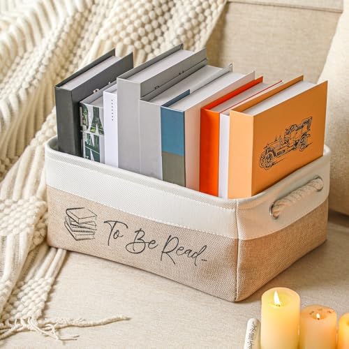 Marsui 1 Pcs TBR Basket Book Storage Bin Bookish Gifts, White and Beige - Image 4