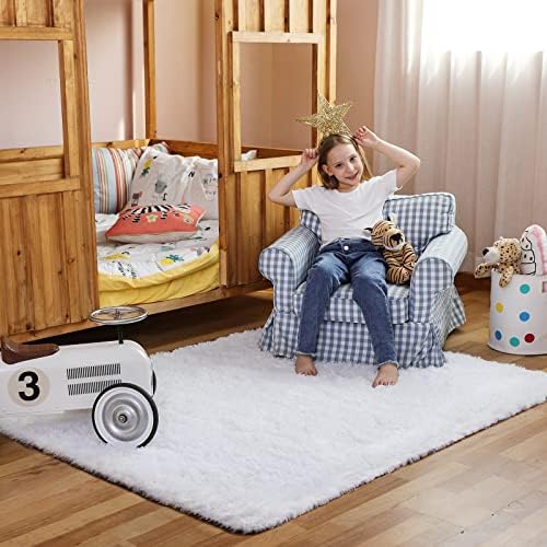 Ophanie White Rugs for Bedroom Fluffy, 4x6 Nursery Soft Fuzzy Shag Plush Shaggy Bedside Area Rug, Living Room Carpet for Girls Kids Baby Teen Dorm Home Decor Aesthetic - Image 5