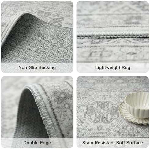 2x3 Area Rug Washable Vintage: Non Slip Throw Rugs for Entryway Floor Grey - Image 5