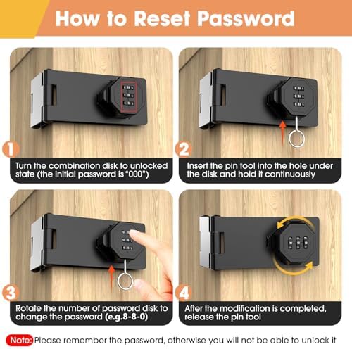90 Degree Cabinet Locks with Combination, Mechanical Folding Door Latch, Keyless Password Rotary Hasp Latch Lock for Office File Cabinet, Drawers, Locker, Small Door, Cupboard (2, Black) - Image 6