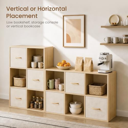 EXPERLAM 6 Cube Storage Organizer - Solid Wood Bookshelf with 3 Storage Bins, Cube Shelf with 2 Removable Back Panels, Vertical or Horizontal Bookcase, Open Book Shelf for Bedroom, Living Room, Office - Image 6