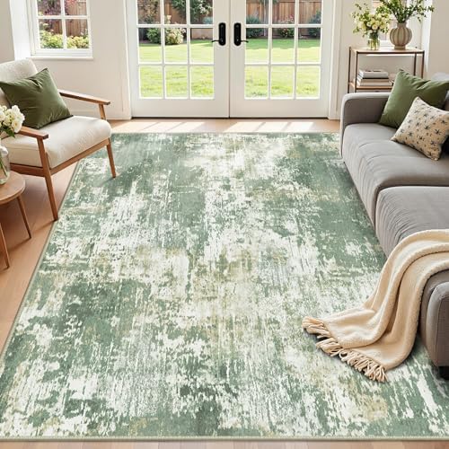 RELEANY Washable 7'x9' Abstract Area Rug for Living Room Light Green by RELEANY