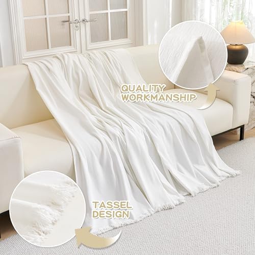 MYSKY HOME Couch Covers for Pets Thick Chenille White Cream Sofa Slipcover with Tassel Non Slip Soft Couch Sofa Cover, Washable Furniture Protector Sofa Slipcover with Tassel for Kids, Dogs, 91"x118" - Image 3