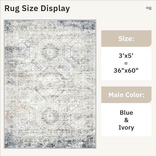 Soalmost 3x5 Rugs, Small Washable Kitchen Entryway Area Rug Blue/Ivory - Image 5