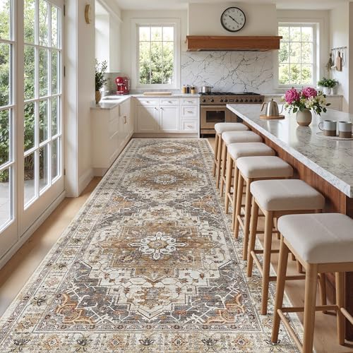 Madane 4x12 Wide Hallway Runner Rug Washable for Living Room, Turmeric/Grey - Image 2