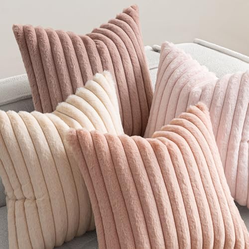 MIULEE Faux Fur Plush Euro Decorative Throw Pillow Covers 24x24, Pink - Image 7
