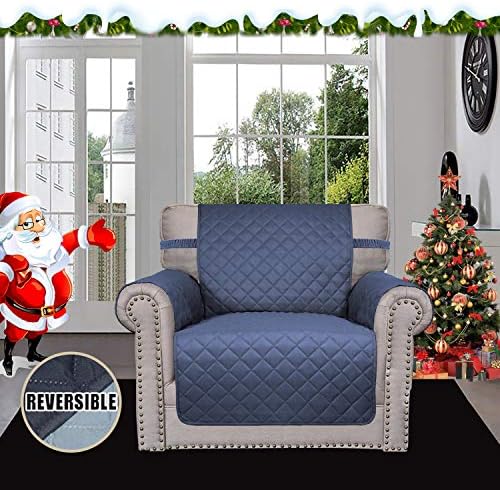 Easy-Going Reversible Couch Cover, Small Chair, Dark Blue/Light Blue - Image 2