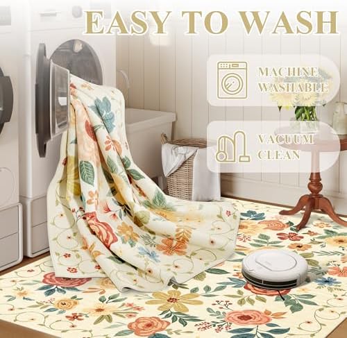 DUKINO 2.6x10 Hallway Runner Rug Washable Kitchen Rug Non Slip Beige Yellow - Image 6