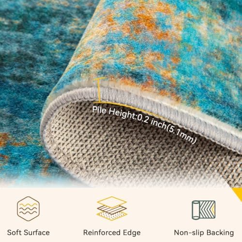 RELEANY Washable Runner 2'x8' Abstract Area Rug for Hallway Teal Multi - Image 3