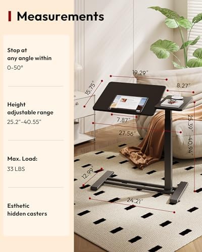 SANODESK 28''Overbed Table Gas Spring Lifting with Wheels&Tilting Desktop - Image 3