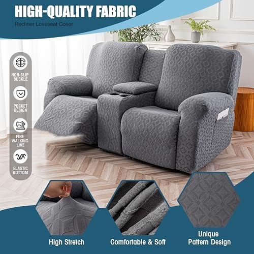 Genina Waterproof Recliner Loveseat Cover,2 Seat with Console,Dark Gray - Image 4
