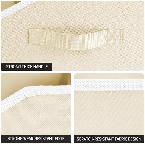 Homsorout Storage Bins for Shelves - Large Trapezoid Closet Shelf Organizer, Fabric Organization Bins with Handles, Storage Baskets for Clothes, Towel, Purse, 4 Pack, Beige - Image 5