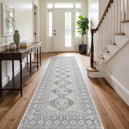 Ksrau 3x12 Runner Rug Washable Vintage: Non Slip Hallway Runners Blue by Ksrau