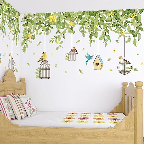 Hanging Green Vine Wall Decals,Succulent Plants Wisteria Floral Flowers Butterflies Birds Wall Stickers, Self-Adhesive Vinyl Removable Living Room Sofa TV Wall Decor - Image 6