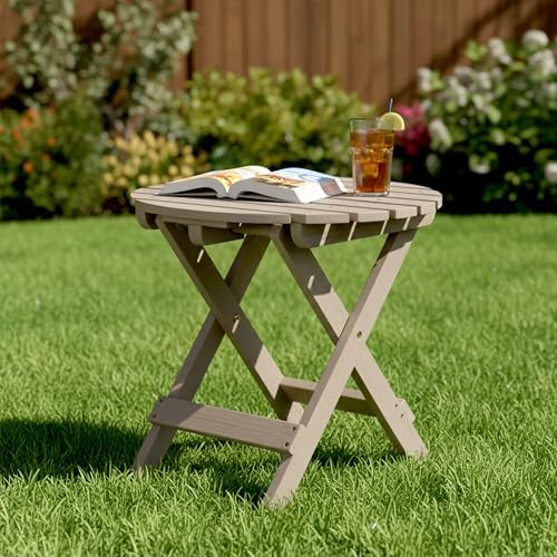 Shine Company Round Wooden Folding Solid Wood Side Table, Outdoor Adirondack Small Patio Table, Graystone - Image 4