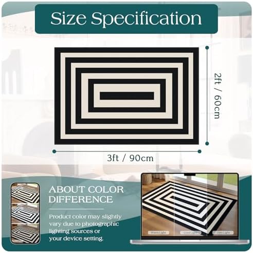 Front Door Mat Indoor Outside Entrance, 2x3 Modern Black White Rug - Image 2