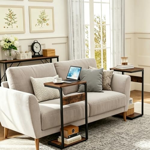 Wooden Pedestal Dinner TV Tray Table for Eating Couch End Tables ET-YB-BRW1 - Image 3