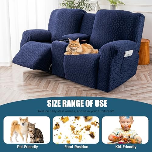 Genina Waterproof Recliner Loveseat Cover,2 Seat with Console,Navy Blue - Image 6