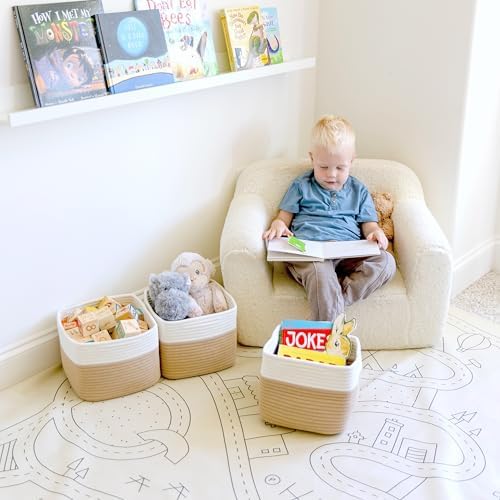 NaturalCozy Storage Cubes 9”x9”x7”Cotton Rope Woven Baskets for Organizing 3-Pack | 9 Inch Cube Storage Bin | Small Basket for Shelf Nursery, Pantry, Decorative Plant, Bathroom Closet, Toy Gift - Image 4