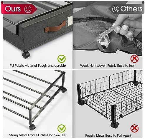 Yecaye 3 Pack Under Bed Storage with Wheels, Under Bed Storage Containers, Underbed Shoe Storage Organizer, Rolling Under Bed Metal Drawers for Clothes, Blankets(30.7 x 16.9 x 6.7 in) - Image 4