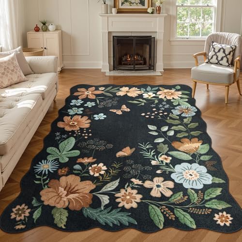 Lahome Floral Rugs for Living Room, 5x7 Area Rugs Soft Washable Bedroom Rug by Lahome