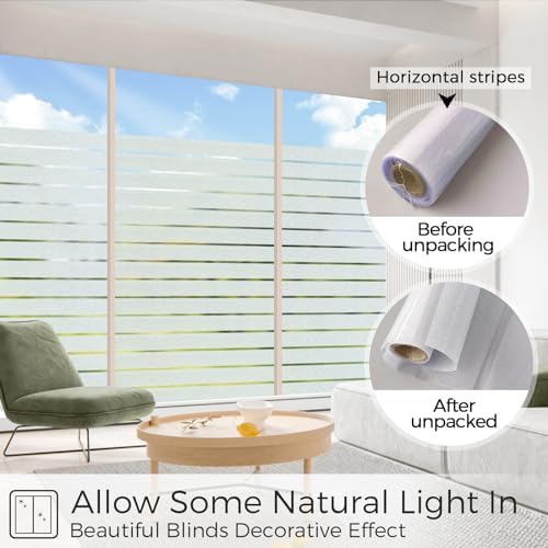 Coavas Frosted Striped Window Privacy Film for Bathroom Glass, 17.5"x118.1" - Image 4