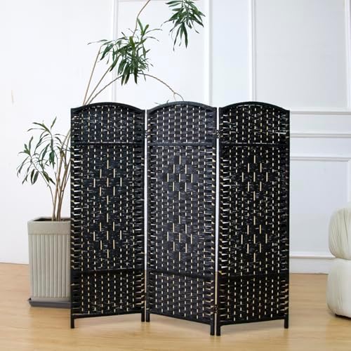 3-Panel Short Room Divider, 3.9 ft Freestanding Partition Wall, Natural Black Rattan Double-Sided Folding Screen for Living Room, Bedroom & Corner Privacy - Image 3