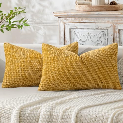 MIULEE Decorative Lumbar Throw Pillow Covers 12x20 in Mustard Yellow 2 Pack by MIULEE
