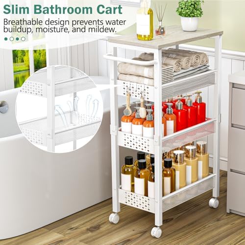 Vivihomety 4-Tier Laundry Utility Rolling Storage Cart with Wheels, Metal - Image 3