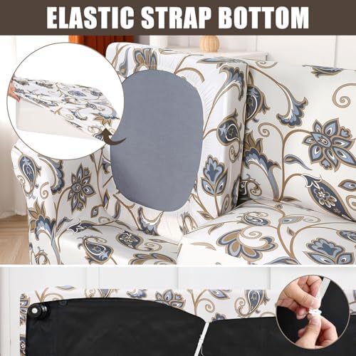 SearchI Stretch Sofa Cover Printed Couch Cover, Floral Pattern 4 Pieces Sofa Slipcover with 3 Separate Cushion Cover, Washable Furniture Protector for Living Room(Sofa, Love Flower) - Image 5