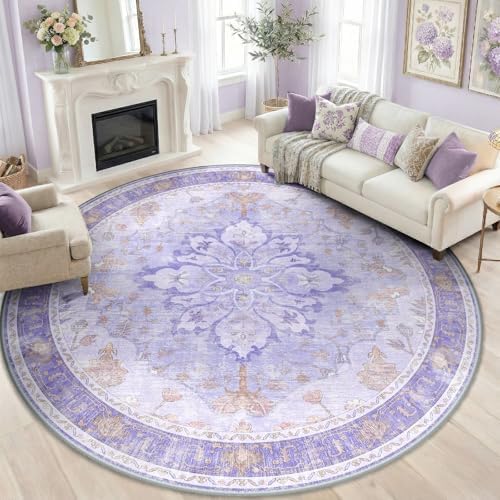 RELEANY Washable Area Rug, Round 8ft, Purple by RELEANY