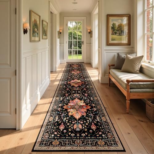 RELEANY Washable Area Rug, Runner 2'6"x12', Black/Colorful by RELEANY
