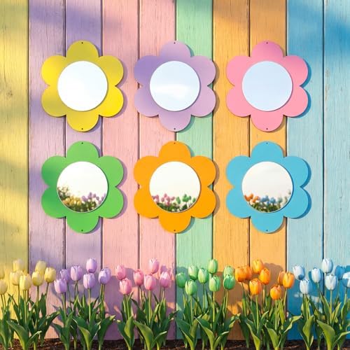 Xuhal 6 Pcs Flower Mirror Set Handmade Learning Tool Outdoor Sign for Sensory Gardens Sensory Rooms Garden Wall Decorations Spring Activitie - Image 6