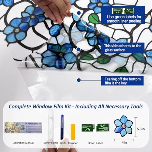 QHY Sunshine Privacy Window Film with Installation Tool Decorative Stained Glass Window Stickers Reusable Window Film (Indigo Frosted, 17.5 x 78.7) - Image 2