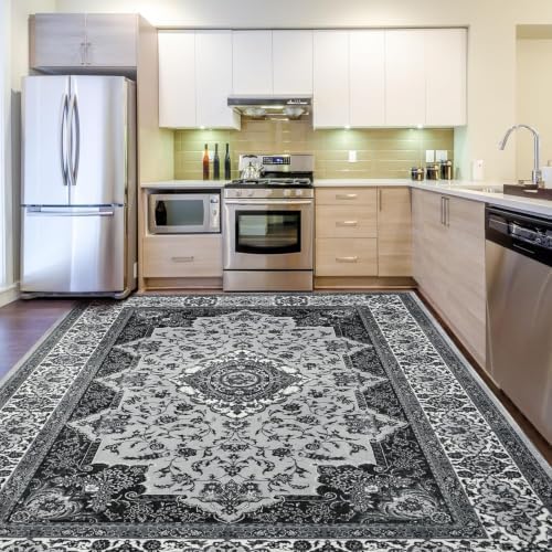 Hanples 4x6 Area Rugs for Living Room, Washable Rug Vintage Floral, Gray - Image 3