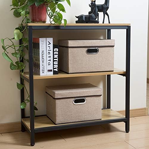 PRANDOM Collapsible Storage Cubes with Lids [1-Pack] Jute Fabric Foldable Storage Boxes Organizer Containers Baskets Bins with Cover for Home Bedroom Closet Office Nursery (14.9x9.8x9.8) - Image 3