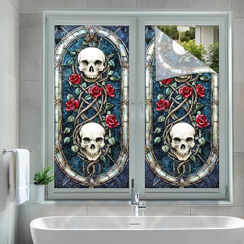 HOMETITUTE Gothic Skull Rose Privacy Window Film Cling 17.7x39.3 PVC - Image 5