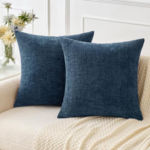 MIULEE Soft Chenille Throw Pillow Covers Blue 18x18 Inch Pack of 2 by MIULEE