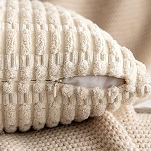 MIULEE Lumbar Corduroy Throw Pillow Cover for Bed 14x36 Cream White - Image 5