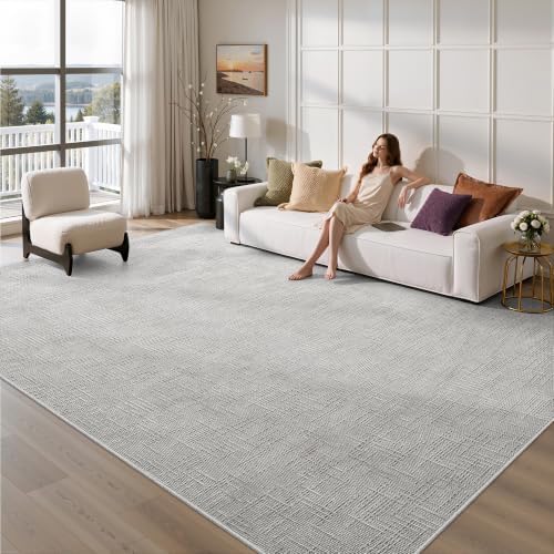 8x10 Area Rugs for Living Room, Soft High-Low Pile Large Washable Rug, Grey by Valenrug