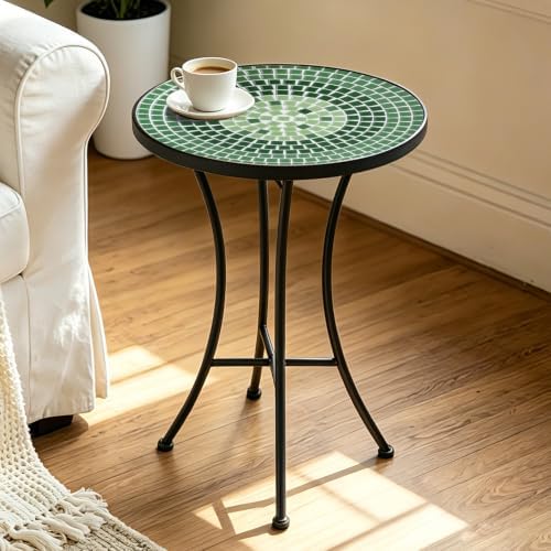 MUMTOP 14" Mosaic Outdoor Side Table, Small Round Patio Accent Table,Green - Image 5