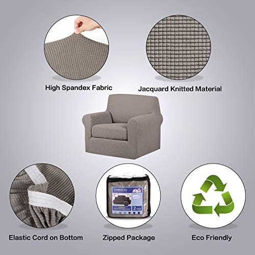 H.VERSAILTEX Stretch Chair Slipcovers 2 Pieces Armchair Cover Furniture Protector Chair Covers for Living Room Fit Chair Width Up to 47 Inches, Jacquard Spandex High Spandex Fabric(Chair, Taupe) - Image 4