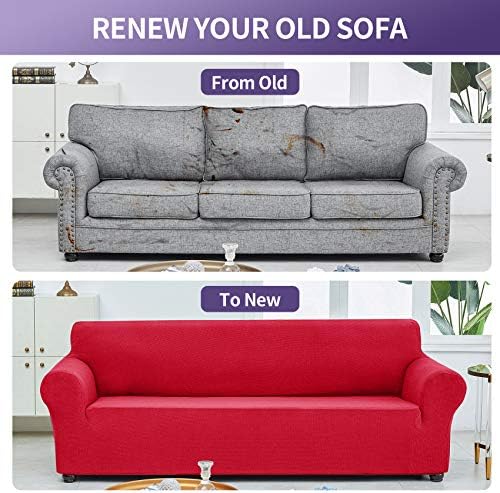 Joccun Christmas Stretch Loveseat Couch Cover Slipcover, 1-Piece Sofa Cover for 2 Cushion Couch Spandex Jacquard Washable Furniture Protector Cover for Living Room,Kids,Pets（Loveseat,Ruby） - Image 6