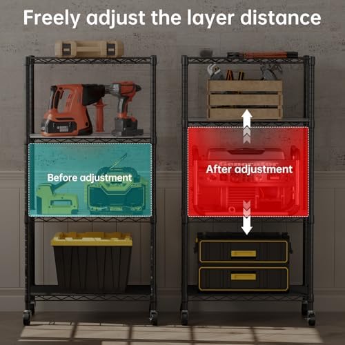 SINGAYE 4 Shelves Storage Wire Shelf Closet Metal Shelving Pantry Wheels - Image 5