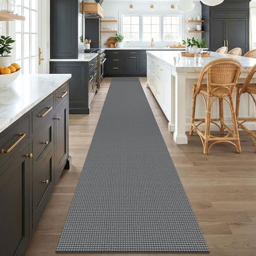 KOZYFLY Braided 2.5'x18' Runners Rugs for Hallway, Extra Long Washable Runner Rug, Woven Non Slip Kitchen Runner, Cotton Entryway Rug, Floor Carpet for Entry, Aisle, Hall, Grey/Dark Grey - Image 2