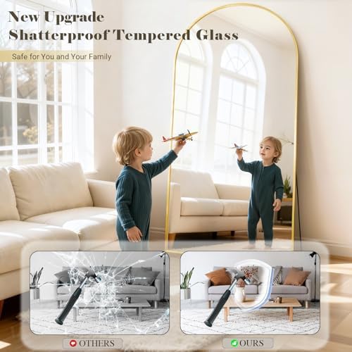 26x71 Inch Full Body Mirror - Large Arched Full Length Mirror with Stand Aluminum Frame Wall Mounted Leaning for Bedroom Living Room - Image 3