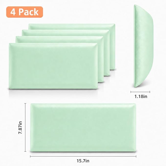 Anti Collision Wall Padding for Kids, Upholstered 3D Wall Panels | 4 Packs 7.8'' x 15.7'' Peel and Stick Headboard, Self Adhesive Wall Pads for Kids, Bedroom, Living Room, Pale Green - Image 2